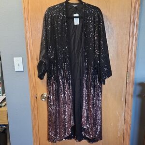 Torrid Full Sequin Black & Gold Hi-Lo Ombre Kimono Size 4X